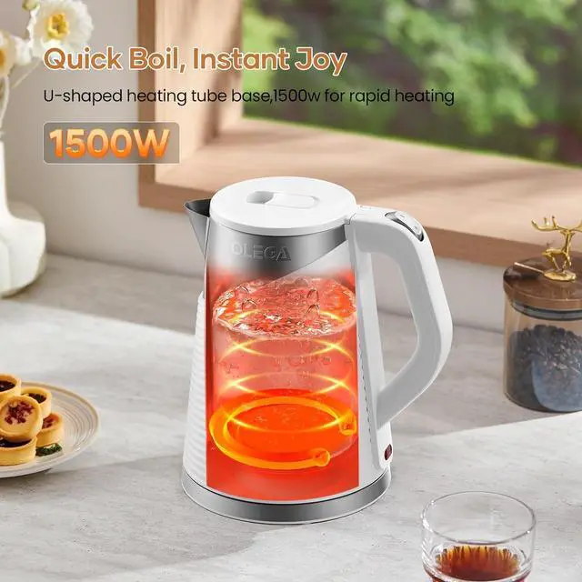 Alt view image 2 of 6 - OLEGA 1.8L Electric Water Kettle: 1500W Electric Kettles for Boiling Water, BPA-Free Stainless Steel Electric Hot Water Kettle Auto Shut Off Water Boiler Tea Kettle Teapot for Tea Coffee, White