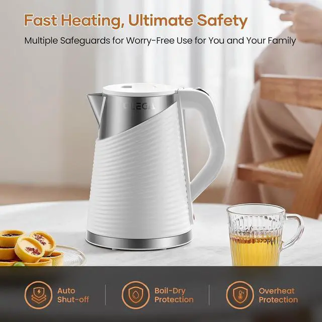 Alt view image 3 of 6 - OLEGA 1.8L Electric Water Kettle: 1500W Electric Kettles for Boiling Water, BPA-Free Stainless Steel Electric Hot Water Kettle Auto Shut Off Water Boiler Tea Kettle Teapot for Tea Coffee, White