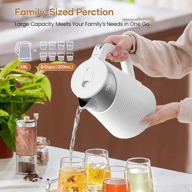Alt view image 4 of 6 - OLEGA 1.8L Electric Water Kettle: 1500W Electric Kettles for Boiling Water, BPA-Free Stainless Steel Electric Hot Water Kettle Auto Shut Off Water Boiler Tea Kettle Teapot for Tea Coffee, White