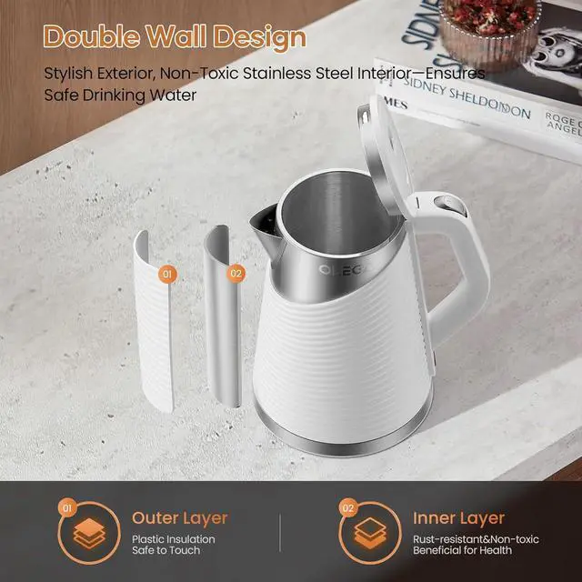 Alt view image 5 of 6 - OLEGA 1.8L Electric Water Kettle: 1500W Electric Kettles for Boiling Water, BPA-Free Stainless Steel Electric Hot Water Kettle Auto Shut Off Water Boiler Tea Kettle Teapot for Tea Coffee, White