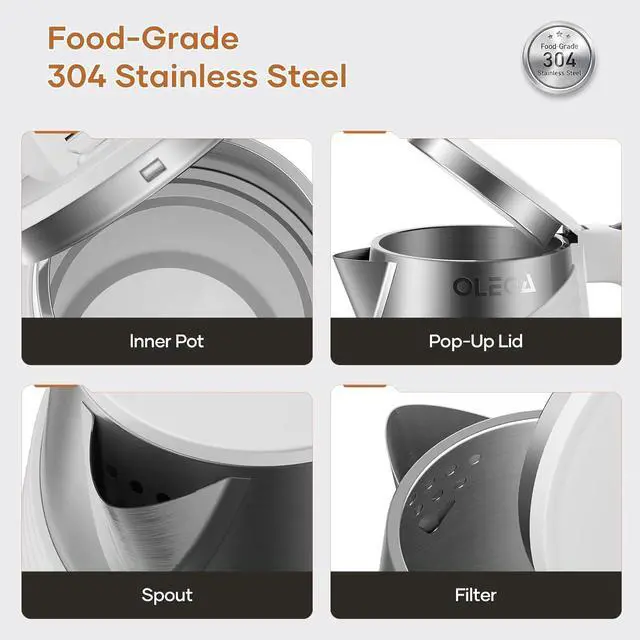 Alt view image 6 of 6 - OLEGA 1.8L Electric Water Kettle: 1500W Electric Kettles for Boiling Water, BPA-Free Stainless Steel Electric Hot Water Kettle Auto Shut Off Water Boiler Tea Kettle Teapot for Tea Coffee, White