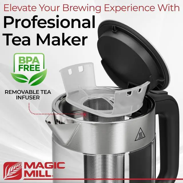 Alt view image 4 of 7 - Magic Mill Pro Electric Kettle with tea Infuser and Temperature Control - Keep Warm Function, Rapid Boil, Automatic Safety Shut Off, BPA Free, No Plastic on Water, British Patent Technology,Large 1.7L