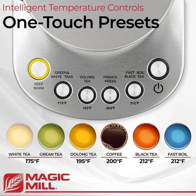 Alt view image 5 of 7 - Magic Mill Pro Electric Kettle with tea Infuser and Temperature Control - Keep Warm Function, Rapid Boil, Automatic Safety Shut Off, BPA Free, No Plastic on Water, British Patent Technology,Large 1.7L