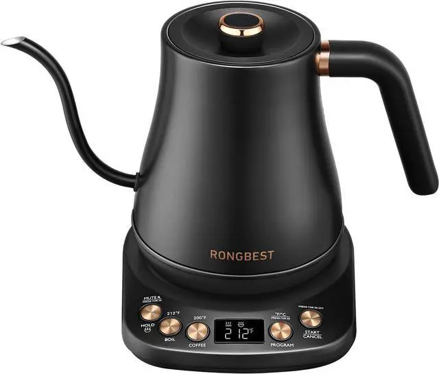 Main image of Electric Gooseneck Kettle, 1200W, 6 Temperature Settings, Stainless Steel Inner Lid & Bottom, 1L Quick Heating Pour Over Kettle for Coffee & Tea, Matte Black