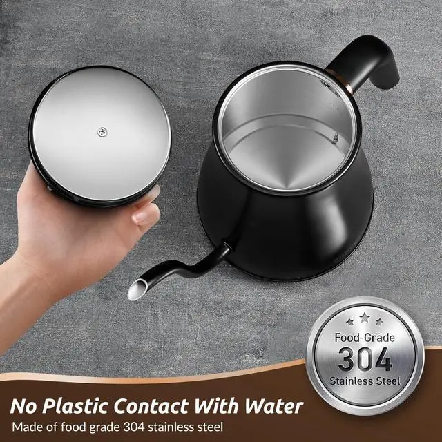 Alt view image 5 of 7 - Electric Gooseneck Kettle, 1200W, 6 Temperature Settings, Stainless Steel Inner Lid & Bottom, 1L Quick Heating Pour Over Kettle for Coffee & Tea, Matte Black