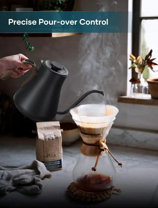 Alt view image 2 of 7 - Electric Kettles, INTASTING Gooseneck Electric Kettle, ±1 Temperature Control, Stainless Steel Inner, Quick Heating, for Pour Over Coffee, Brew Tea, Boil Hot Water, 1500W/0.9L (Glossy Black)