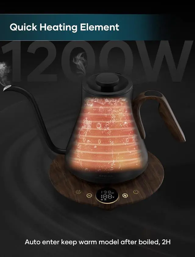Alt view image 5 of 7 - Electric Kettles, INTASTING Gooseneck Electric Kettle, ±1 Temperature Control, Stainless Steel Inner, Quick Heating, for Pour Over Coffee, Brew Tea, Boil Hot Water, 1500W/0.9L (Glossy Black)