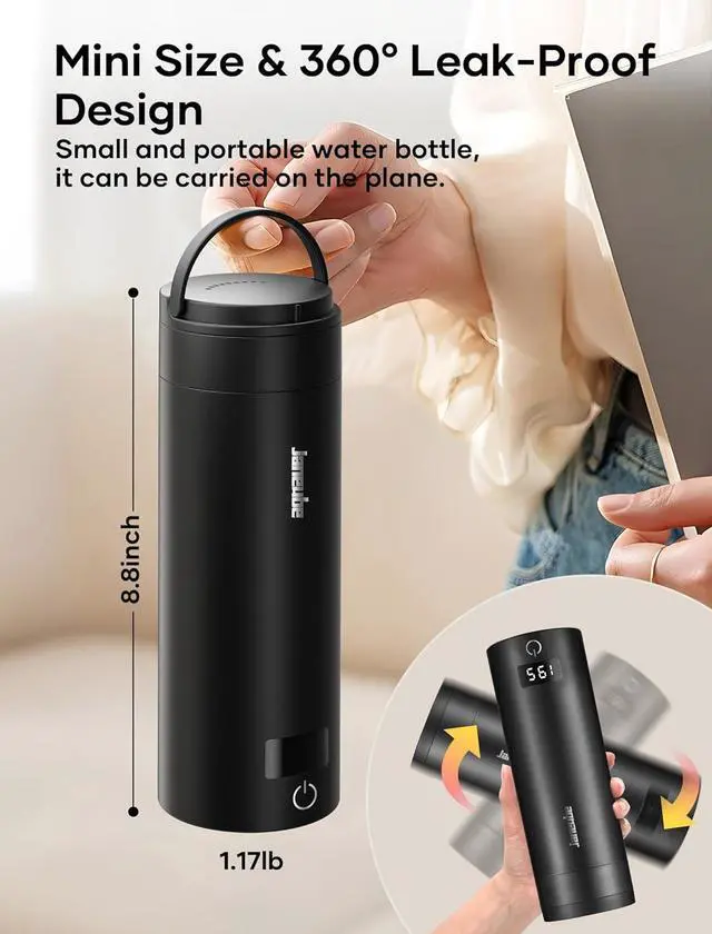 Alt view image 3 of 6 - Travel Portable Electric Tea Kettle, Small Coffee Kettle, Mini Hot Water Boiler, 380mL & 304 Stainless Steel, with 4 Variable Presets and Auto Shut-Off(Black)