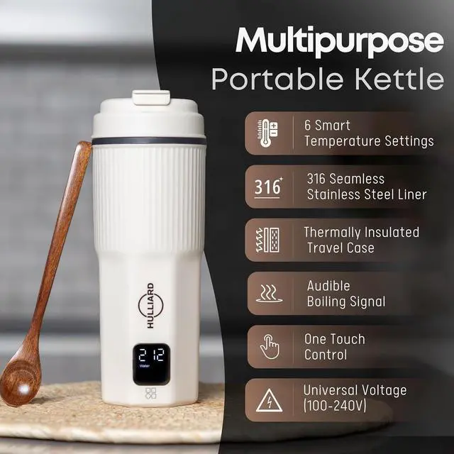 Alt view image 2 of 6 - Travel Electric Kettle - 316 Stainless Steel, Portable Tea Kettle & Water Heater, 450ml Portable Water Boiler, 6 Temperature Settings, Auto Shut-Off, Universal Voltage (100-240V)