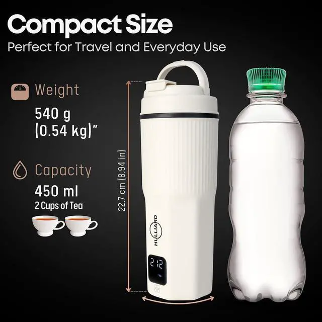 Alt view image 4 of 6 - Travel Electric Kettle - 316 Stainless Steel, Portable Tea Kettle & Water Heater, 450ml Portable Water Boiler, 6 Temperature Settings, Auto Shut-Off, Universal Voltage (100-240V)