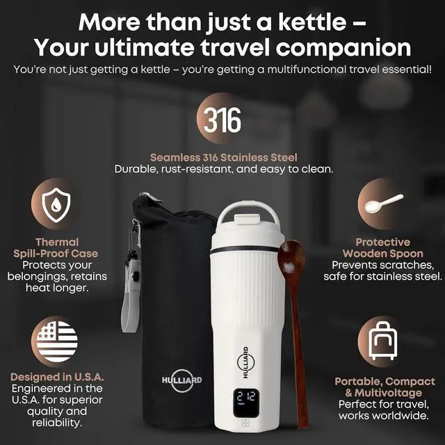 Alt view image 5 of 6 - Travel Electric Kettle - 316 Stainless Steel, Portable Tea Kettle & Water Heater, 450ml Portable Water Boiler, 6 Temperature Settings, Auto Shut-Off, Universal Voltage (100-240V)