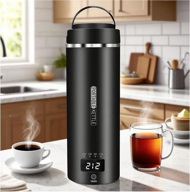 Main image of Travel Kettle Small Tea Kettle Coffee Mini Portable Electric Kettle with 4 Temperature Settings, Plug in 304 Stainless Steel Mini Travel Electric Kettle with Auto Shut-off(Black)