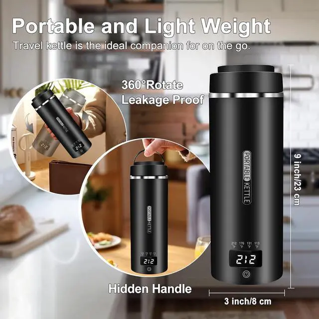 Alt view image 3 of 6 - Travel Kettle Small Tea Kettle Coffee Mini Portable Electric Kettle with 4 Temperature Settings, Plug in 304 Stainless Steel Mini Travel Electric Kettle with Auto Shut-off(Black)