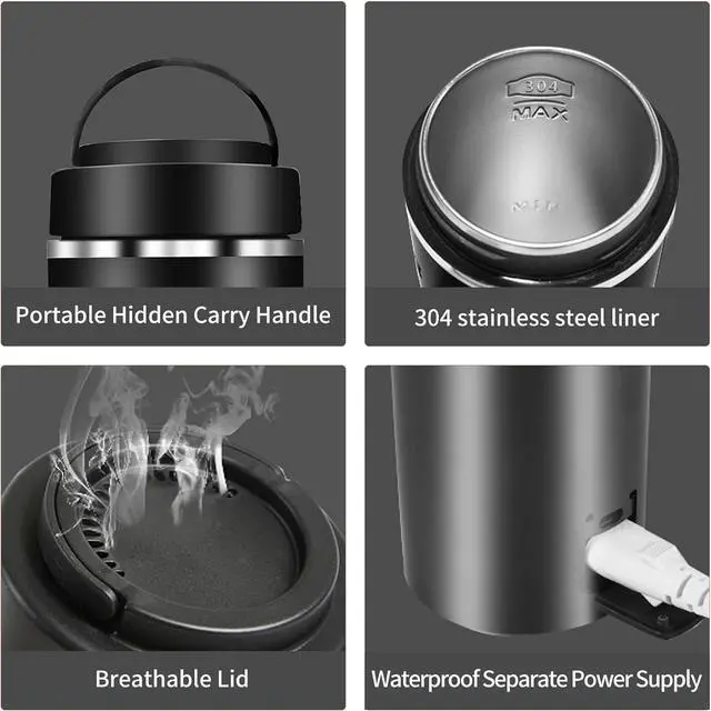 Alt view image 4 of 6 - Travel Kettle Small Tea Kettle Coffee Mini Portable Electric Kettle with 4 Temperature Settings, Plug in 304 Stainless Steel Mini Travel Electric Kettle with Auto Shut-off(Black)