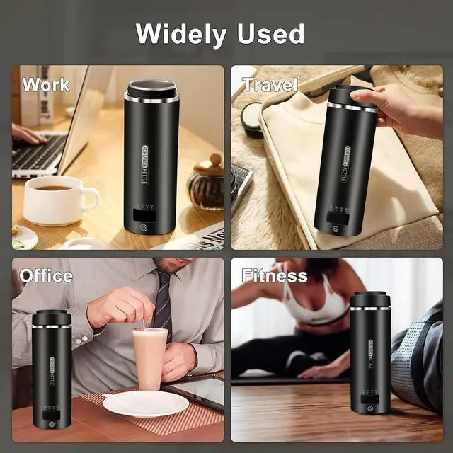 Alt view image 6 of 6 - Travel Kettle Small Tea Kettle Coffee Mini Portable Electric Kettle with 4 Temperature Settings, Plug in 304 Stainless Steel Mini Travel Electric Kettle with Auto Shut-off(Black)