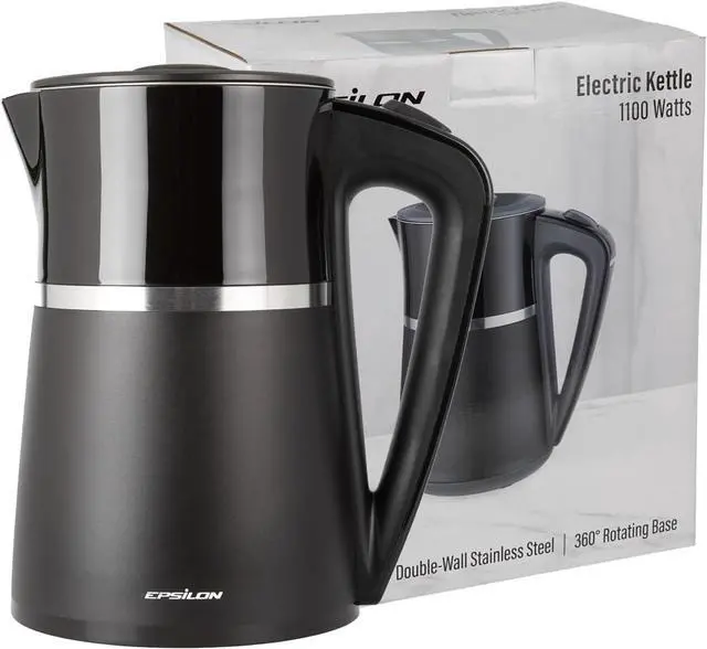 Main image of Epsilon Double Wall Electric Kettle 1500W  1.7L Hot Water Tea Kettle & Hot Water Boiler with Auto Shut-Off, Boil Dry Protection, BPA-Free Stainless Steel Electric Teapot Fast Boil, Cool Touch Design