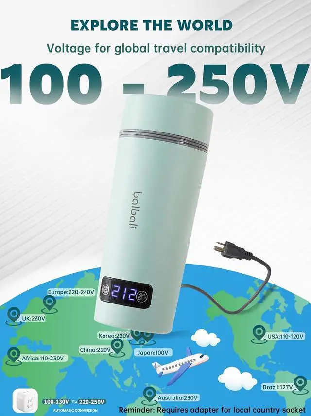 Alt view image 2 of 7 - balbali Dual Voltage Travel Kettle 100-250V - 12oz Portable Water Boiler/Warmer/Heater for Boiling Water - 4 Preset Temperature Control Portable Tea Kettle Electric Travel - Green