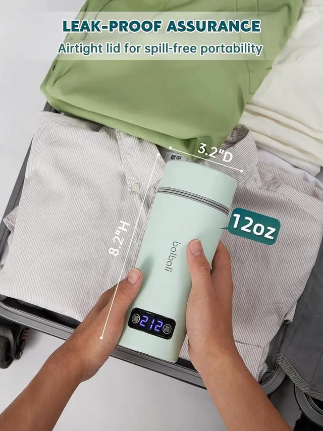 Alt view image 5 of 7 - balbali Dual Voltage Travel Kettle 100-250V - 12oz Portable Water Boiler/Warmer/Heater for Boiling Water - 4 Preset Temperature Control Portable Tea Kettle Electric Travel - Green