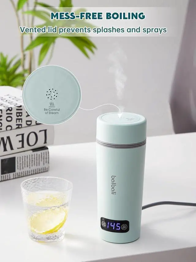 Alt view image 6 of 7 - balbali Dual Voltage Travel Kettle 100-250V - 12oz Portable Water Boiler/Warmer/Heater for Boiling Water - 4 Preset Temperature Control Portable Tea Kettle Electric Travel - Green