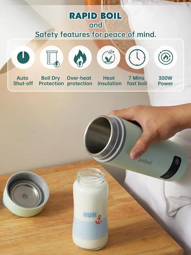 Alt view image 7 of 7 - balbali Dual Voltage Travel Kettle 100-250V - 12oz Portable Water Boiler/Warmer/Heater for Boiling Water - 4 Preset Temperature Control Portable Tea Kettle Electric Travel - Green