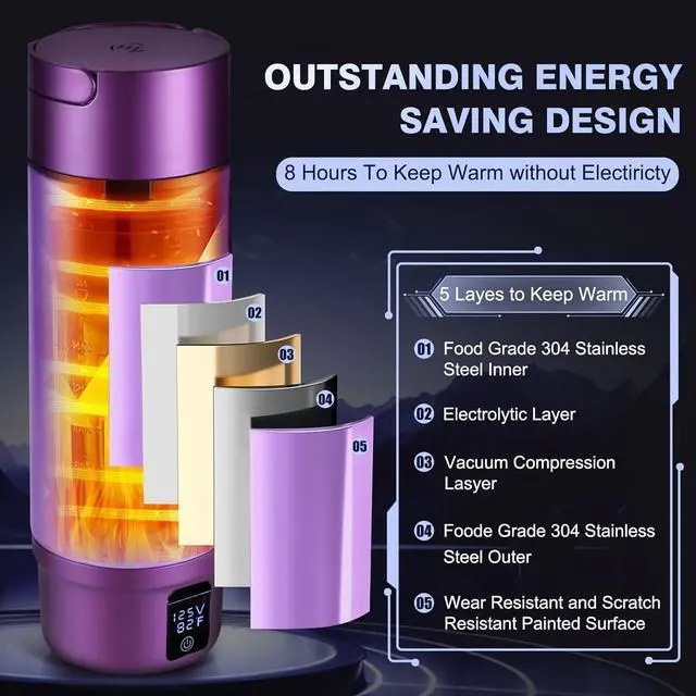 Alt view image 2 of 7 - Car Electric Kettle, 12V/24V Car Water Boiler, Vehical Water Heater with Stainless Steel Double Wall Vacuum Insulated, 6 Temperature and Auto Shut-Off Boil Dry,16oz