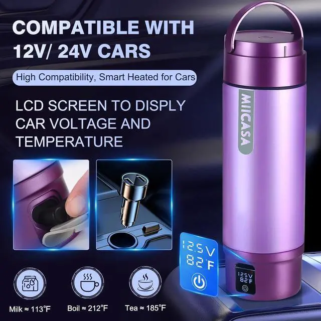 Alt view image 3 of 7 - Car Electric Kettle, 12V/24V Car Water Boiler, Vehical Water Heater with Stainless Steel Double Wall Vacuum Insulated, 6 Temperature and Auto Shut-Off Boil Dry,16oz