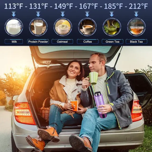 Alt view image 7 of 7 - Car Electric Kettle, 12V/24V Car Water Boiler, Vehical Water Heater with Stainless Steel Double Wall Vacuum Insulated, 6 Temperature and Auto Shut-Off Boil Dry,16oz