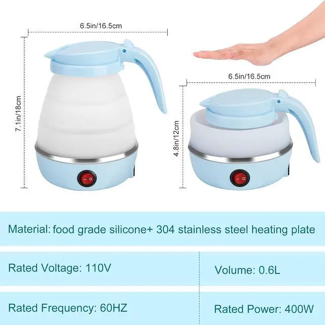 Alt view image 2 of 7 - Travel Foldable Electric Kettle, Portable Kettle for Fast Water Boiling Tea Coffee, with 1 Collapsible Bowl and 2 Cups, Food Grade Silicon, 600ML 110V