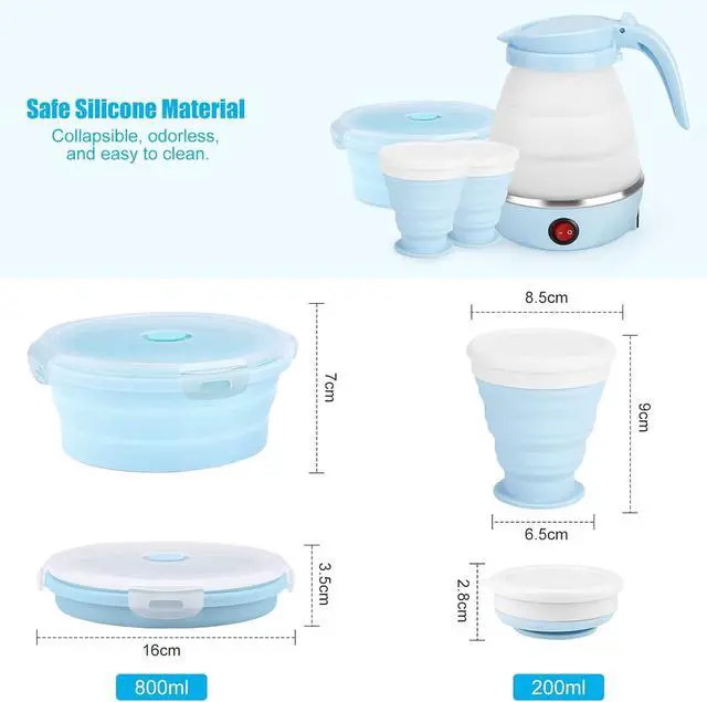 Alt view image 3 of 7 - Travel Foldable Electric Kettle, Portable Kettle for Fast Water Boiling Tea Coffee, with 1 Collapsible Bowl and 2 Cups, Food Grade Silicon, 600ML 110V