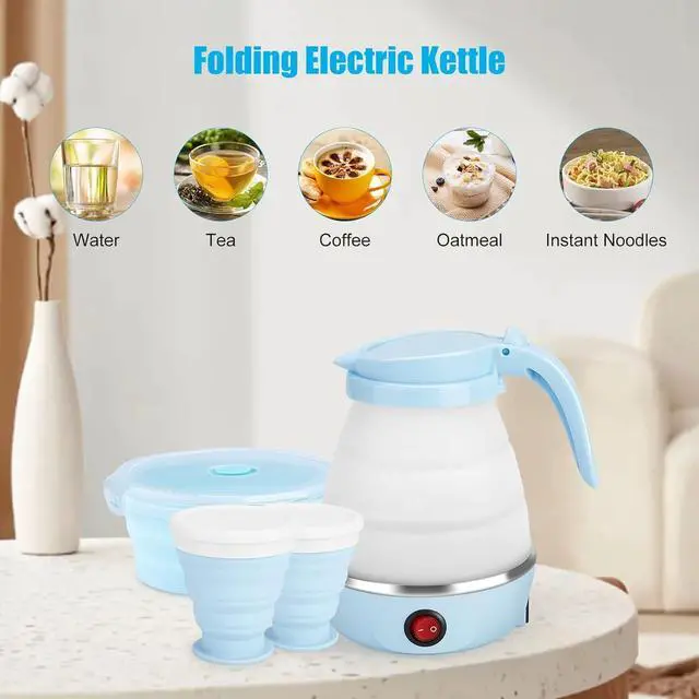 Alt view image 6 of 7 - Travel Foldable Electric Kettle, Portable Kettle for Fast Water Boiling Tea Coffee, with 1 Collapsible Bowl and 2 Cups, Food Grade Silicon, 600ML 110V