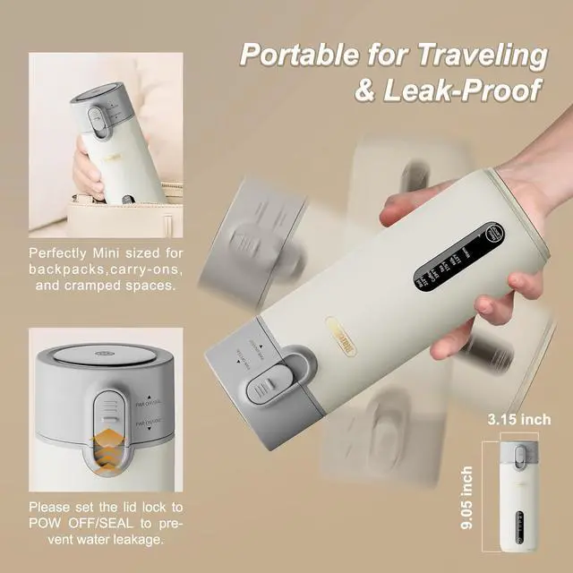 Alt view image 3 of 7 - Travel Portable Electric Kettle (Non-Rechargeable), Food-Grade 316 Stainless Steel (300W/400ML) Fast-Boil Small Hot Water Boiler with 4 Temp Settings, Keep Warm, Auto Shut-Off & Boil-Dry Protection