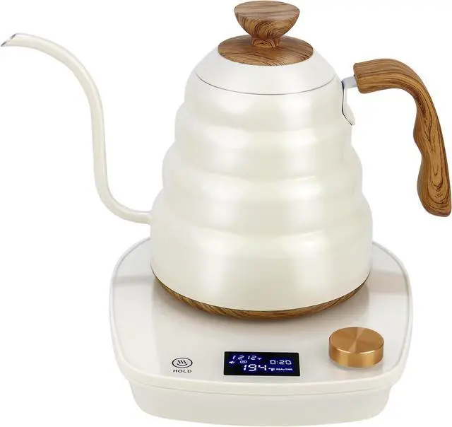 Main image of Electric Kettle Gooseneck, Water Electric Kettle with Intelligent Temperature Control Quick Heating 304 Stainless Steel for Coffee Tea Boil Hot Water 1000W 30oz 900ml(Creamy White)