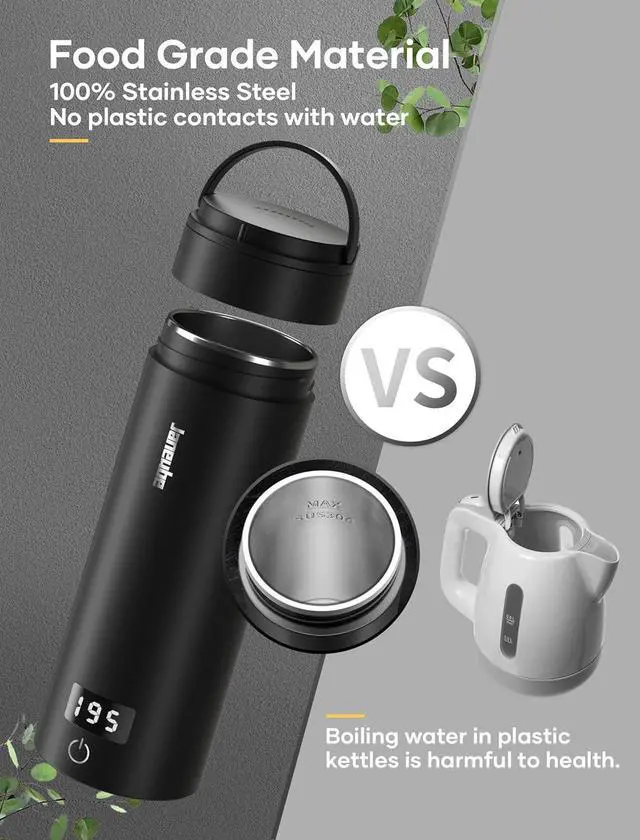 Alt view image 5 of 6 - Travel Portable Electric Tea Kettle, Small Coffee Kettle, Mini Hot Water Boiler, 380mL & 304 Stainless Steel, with 4 Variable Presets and Auto Shut-Off(Black)