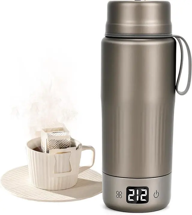 Main image of Pure Titanium Travel Kettle,Dual Voltage Portable Electric Kettle 110V-240V Smart Small Water Boiler for Tea & Coffee,12 Temperature Control,Auto Shut Off & Boil Dry Protection (Gray,380ML)