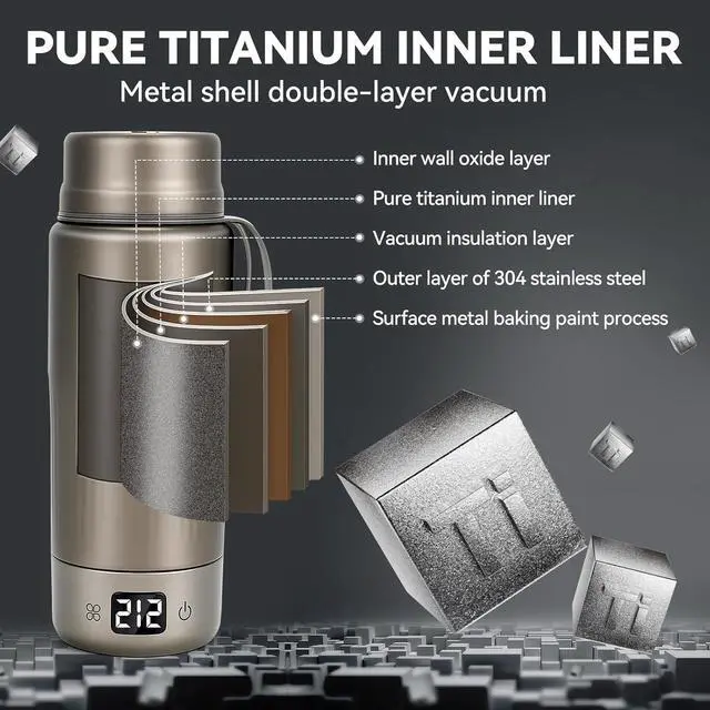 Alt view image 6 of 7 - Pure Titanium Travel Kettle,Dual Voltage Portable Electric Kettle 110V-240V Smart Small Water Boiler for Tea & Coffee,12 Temperature Control,Auto Shut Off & Boil Dry Protection (Gray,380ML)