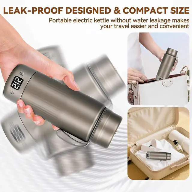 Alt view image 7 of 7 - Pure Titanium Travel Kettle,Dual Voltage Portable Electric Kettle 110V-240V Smart Small Water Boiler for Tea & Coffee,12 Temperature Control,Auto Shut Off & Boil Dry Protection (Gray,380ML)