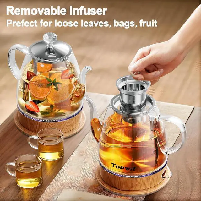 Alt view image 3 of 6 - Topwit Electric Kettle Glass, For Hot Water, Tea and Coffee Dual Purpose Design, BPA-Free, 1L Pour Over Removable Stainless Steel Infuser, Auto-shut Off & Boil-dry Protect