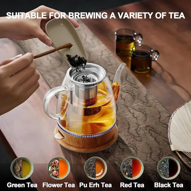Alt view image 5 of 6 - Topwit Electric Kettle Glass, For Hot Water, Tea and Coffee Dual Purpose Design, BPA-Free, 1L Pour Over Removable Stainless Steel Infuser, Auto-shut Off & Boil-dry Protect