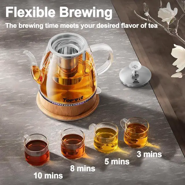 Alt view image 4 of 6 - Topwit Electric Kettle Glass, For Hot Water, Tea and Coffee Dual Purpose Design, BPA-Free, 1L Pour Over Removable Stainless Steel Infuser, Auto-shut Off & Boil-dry Protect