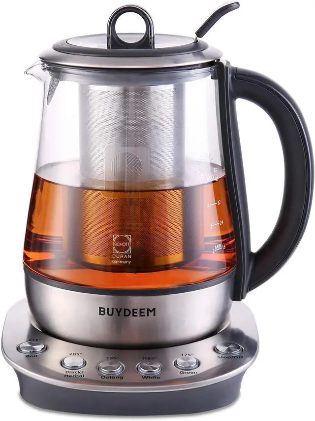 Main image of BUYDEEM K2423 Tea Maker, 316 Stainless Steel & Heat Resistant DURAN Glass Electric Kettle, Removable Infuser, Auto Keep Warm, 1.2L