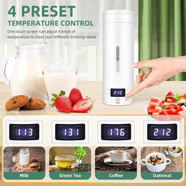 Alt view image 2 of 6 - Travel Electric Kettle Portable Small Mini Tea Coffee Kettle Water Boiler, Water Heater with 4 Temperature Control,304 Stainless Steel with Auto Shut-Off & Boil Dry Protection, BPA-Free (White)