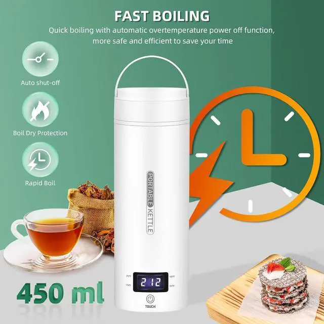Alt view image 3 of 6 - Travel Electric Kettle Portable Small Mini Tea Coffee Kettle Water Boiler, Water Heater with 4 Temperature Control,304 Stainless Steel with Auto Shut-Off & Boil Dry Protection, BPA-Free (White)