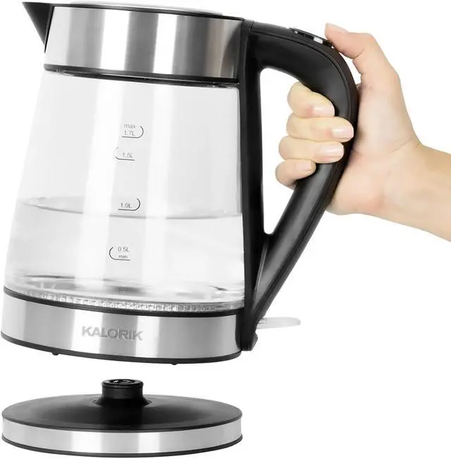 Alt view image 3 of 7 - Kalorik Electric Kettle Featuring Glass Body 1750 Watts and Rapid Boil Cordless Serving with Auto Shut Off & Boil Dry Shut Off Protection, 1.7-Liter, Silver