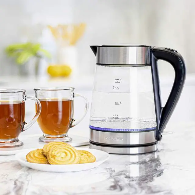Alt view image 2 of 7 - Kalorik Electric Kettle Featuring Glass Body 1750 Watts and Rapid Boil Cordless Serving with Auto Shut Off & Boil Dry Shut Off Protection, 1.7-Liter, Silver