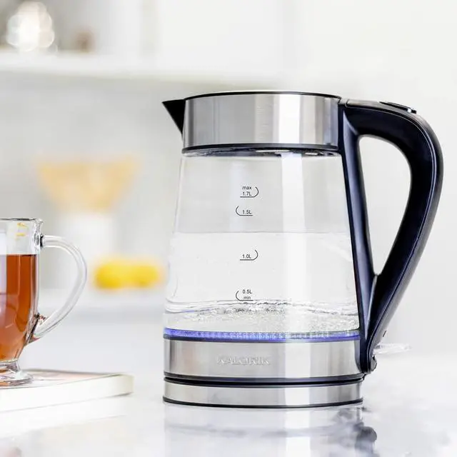 Alt view image 4 of 7 - Kalorik Electric Kettle Featuring Glass Body 1750 Watts and Rapid Boil Cordless Serving with Auto Shut Off & Boil Dry Shut Off Protection, 1.7-Liter, Silver