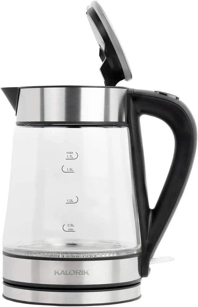 Alt view image 6 of 7 - Kalorik Electric Kettle Featuring Glass Body 1750 Watts and Rapid Boil Cordless Serving with Auto Shut Off & Boil Dry Shut Off Protection, 1.7-Liter, Silver