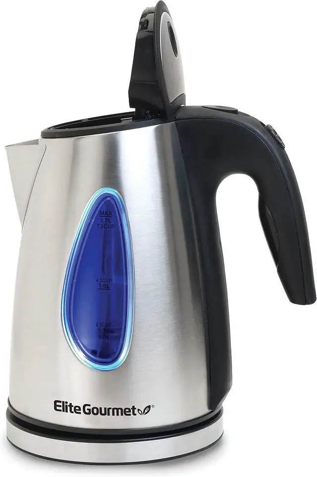 Alt view image 2 of 7 - Elite Gourmet EKT-1271# Ultimate 1.7 Liter Electric Kettle  Stainless Steel Design & Cordless 360° Base, Stylish Blue LED Interior, Handy Auto Shut-Off Function  Quickly Boil Water For Tea & More