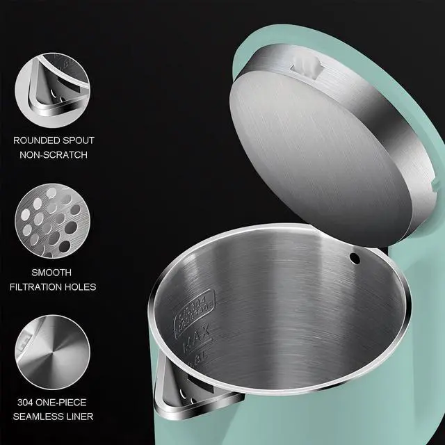 Alt view image 4 of 6 - 0.8L Small Electric Kettles for Boiling Water, Stainless Steel Mini Travel Kettle, 1000W Fast Boil Teapot, Boil-Dry Protection & Auto Shut-Off, Perfect For Traveling Cooking, Coffee, Tea, Eggs(Green)