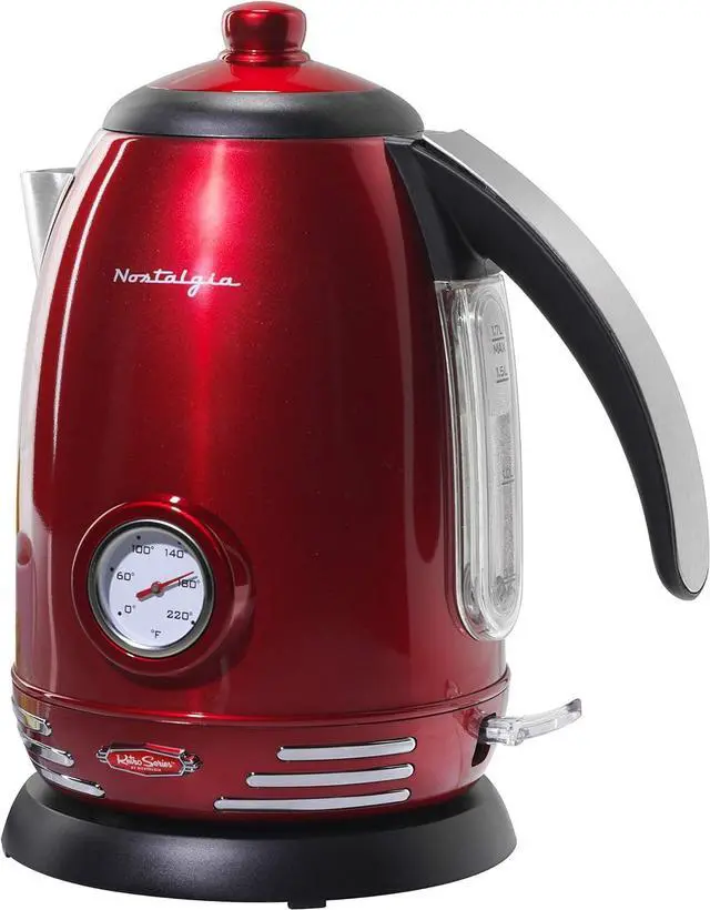 Main image of Nostalgia Retro Stainless Steel Electric Tea And Water Kettle, 1.7 Liters, Auto-Shut Off & Boil-Dry Protection, Water Level Indicator Window, Red