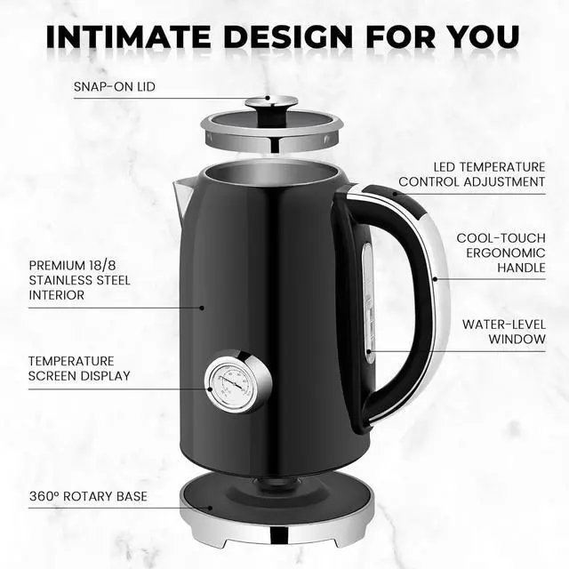 Alt view image 3 of 7 - SUSTEAS Electric Kettle Temperature Control - 57oz Hot Water Boiler with Thermometer, 1500W Fast Heating Stainless Steel Tea Kettles, Cordless LED Indicator, Auto Shut-Off & Boil Dry Protection,Black